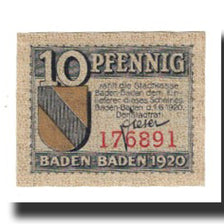 Banknote, Germany, Baden Baden Stadt, 10 Pfennig, Batiment, 1920, 1920-06-01