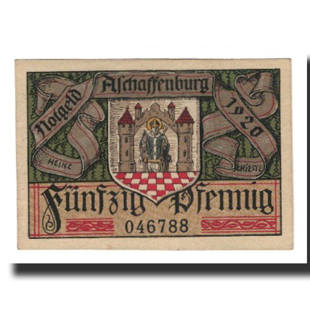 Banknote, Germany, Aschaffenburg Stadt, 50 Pfennig, portrait, 1920, AU(55-58)