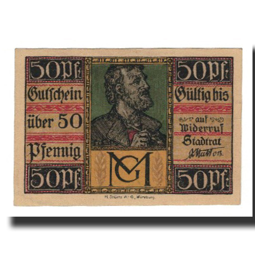 Banknote, Germany, Aschaffenburg Stadt, 50 Pfennig, portrait, 1920, AU(55-58)