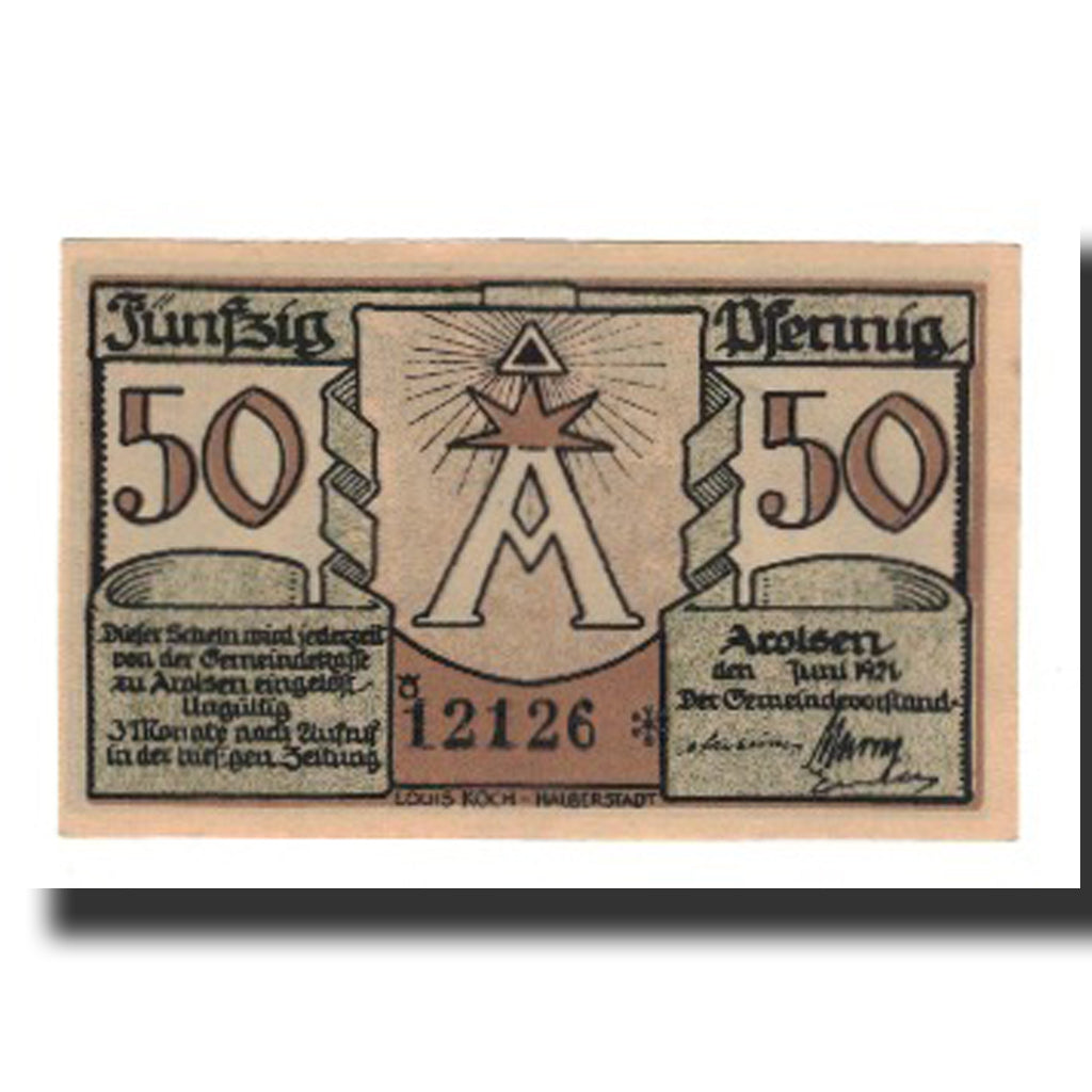 Banknote, Germany, Arolsen Stadt, 50 Pfennig, Maison, 1921, AU(55-58), Mehl:44.1