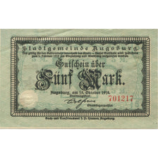 Banconote, Germania, Augsburg Stadt, 5 Mark, valeur faciale, 1919, 1919-02-01