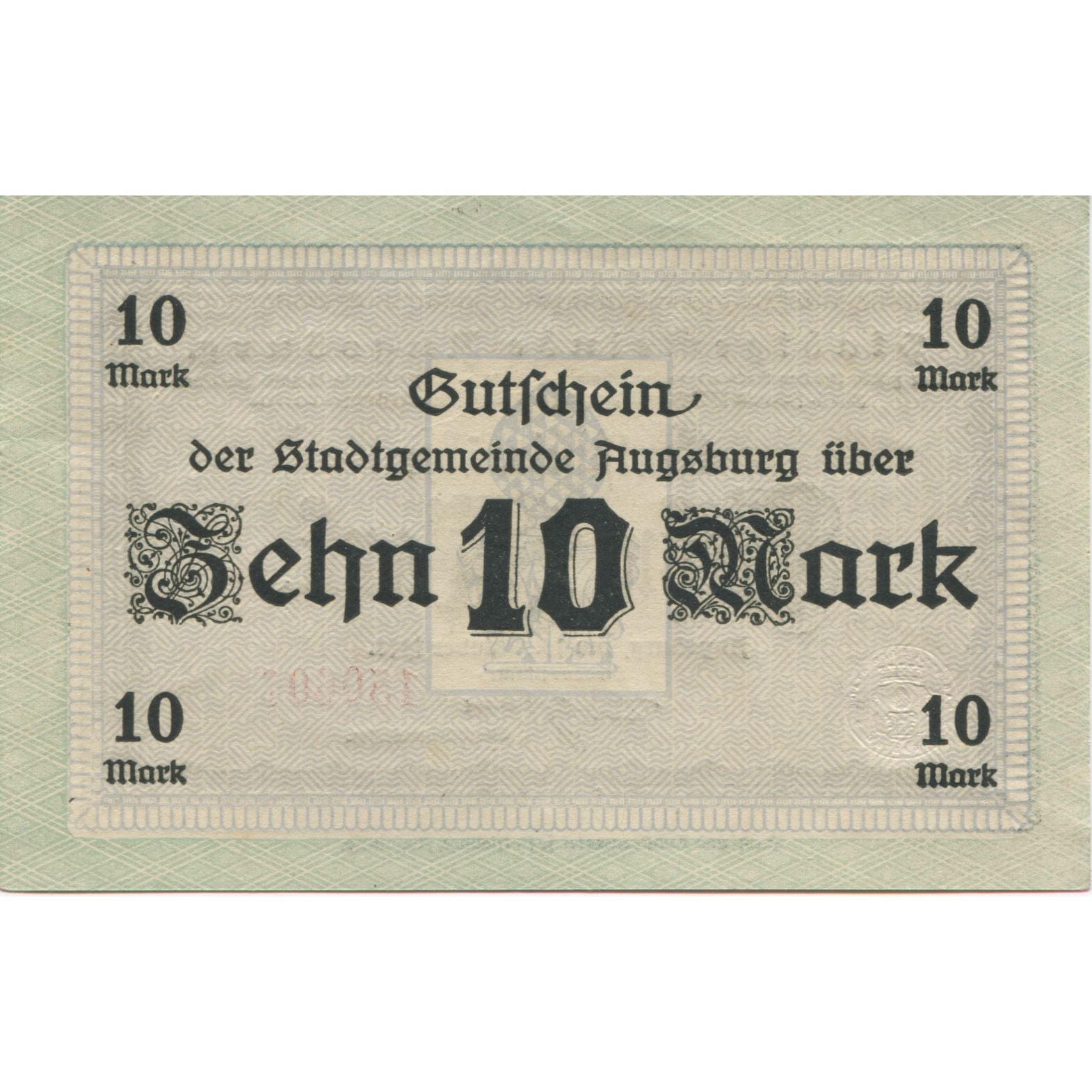 Banknote, Germany, Augsburg Stadt, 10 Mark, valeur faciale, 1919, 1919-02-01