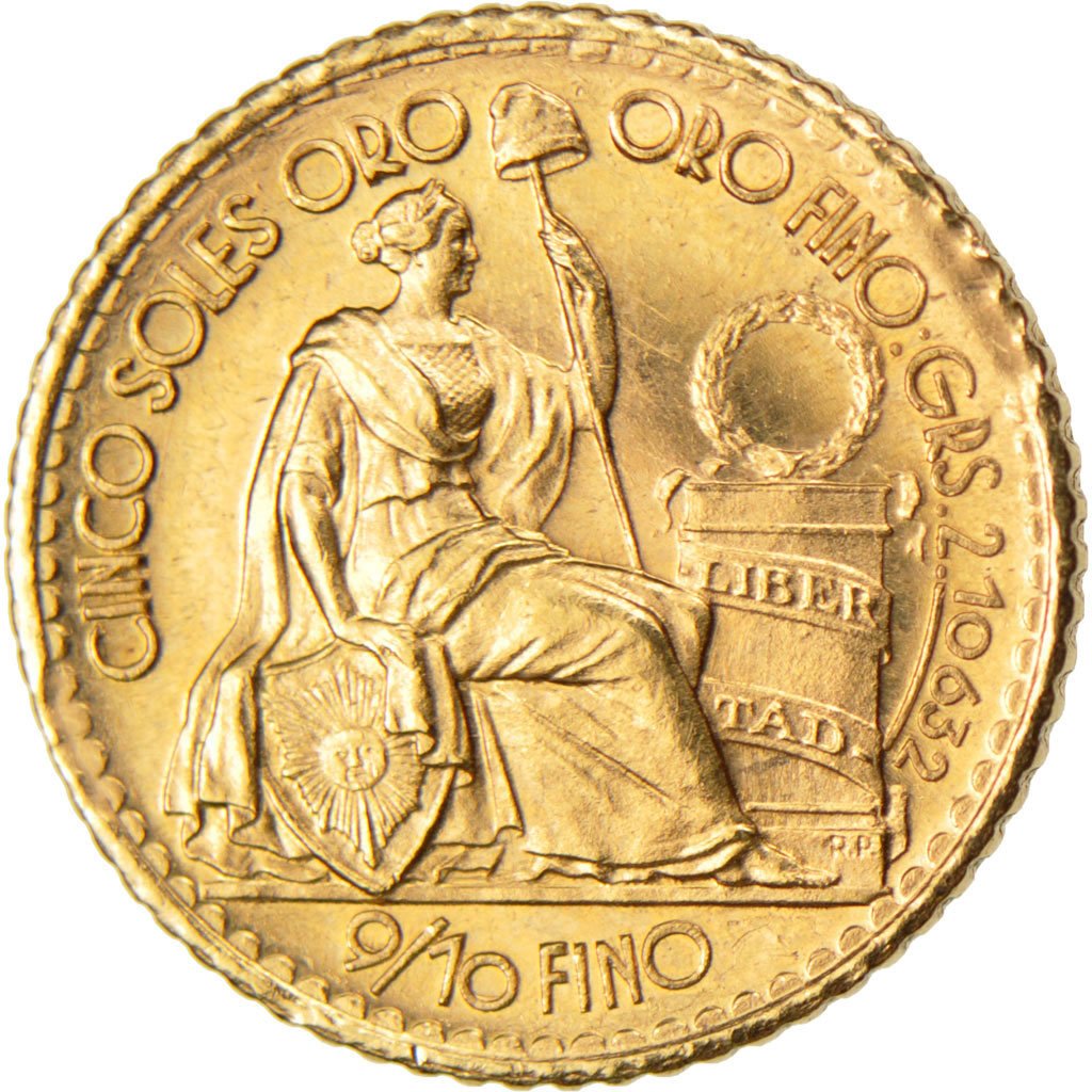 PERU, 5 Soles, 1962, Lima, KM #235, MS(63), Gold, 2.33
