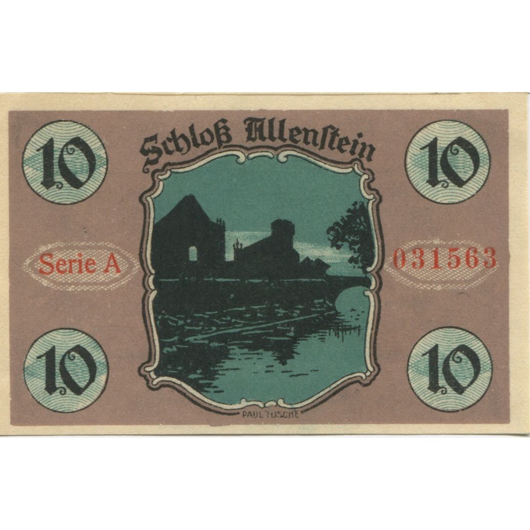 Banknote, Germany, Allenstein Stadt, 10 Pfennig, paysage, 1921, 1921-04-01