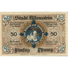 Banknote, Germany, Allenstein Stadt, 50 Pfennig, Batiment, 1921, 1921-04-01