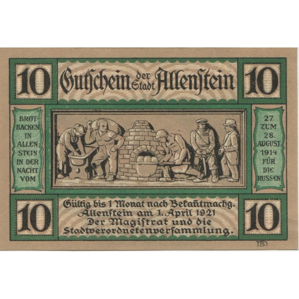 Banknote, Germany, Allenstein Stadt, 10 Pfennig, portrait, 1921, 1921-04-01