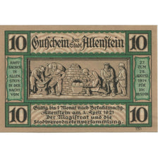 Banknote, Germany, Allenstein Stadt, 10 Pfennig, portrait, 1921, 1921-04-01