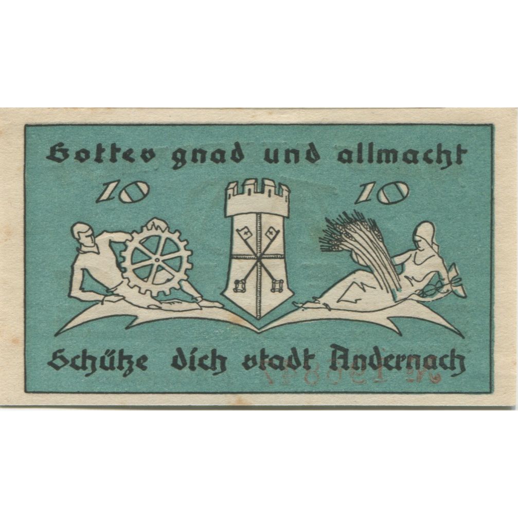 Banknote, Germany, Andernach Stadt, 10 Pfennig, personnage, 1920, 1920-04-01