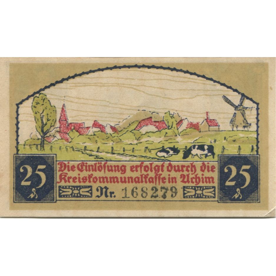 Banknote, Germany, Achim Kreis, 25 Pfennig, paysage, 1921, 1921-01-15