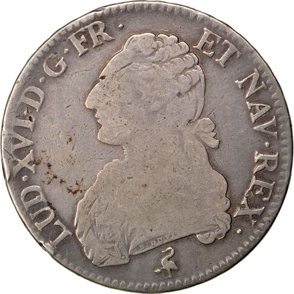 FRANCE, Ecu, 1791, Paris, VF(20-25), Silver, Gadoury #356, 29.07