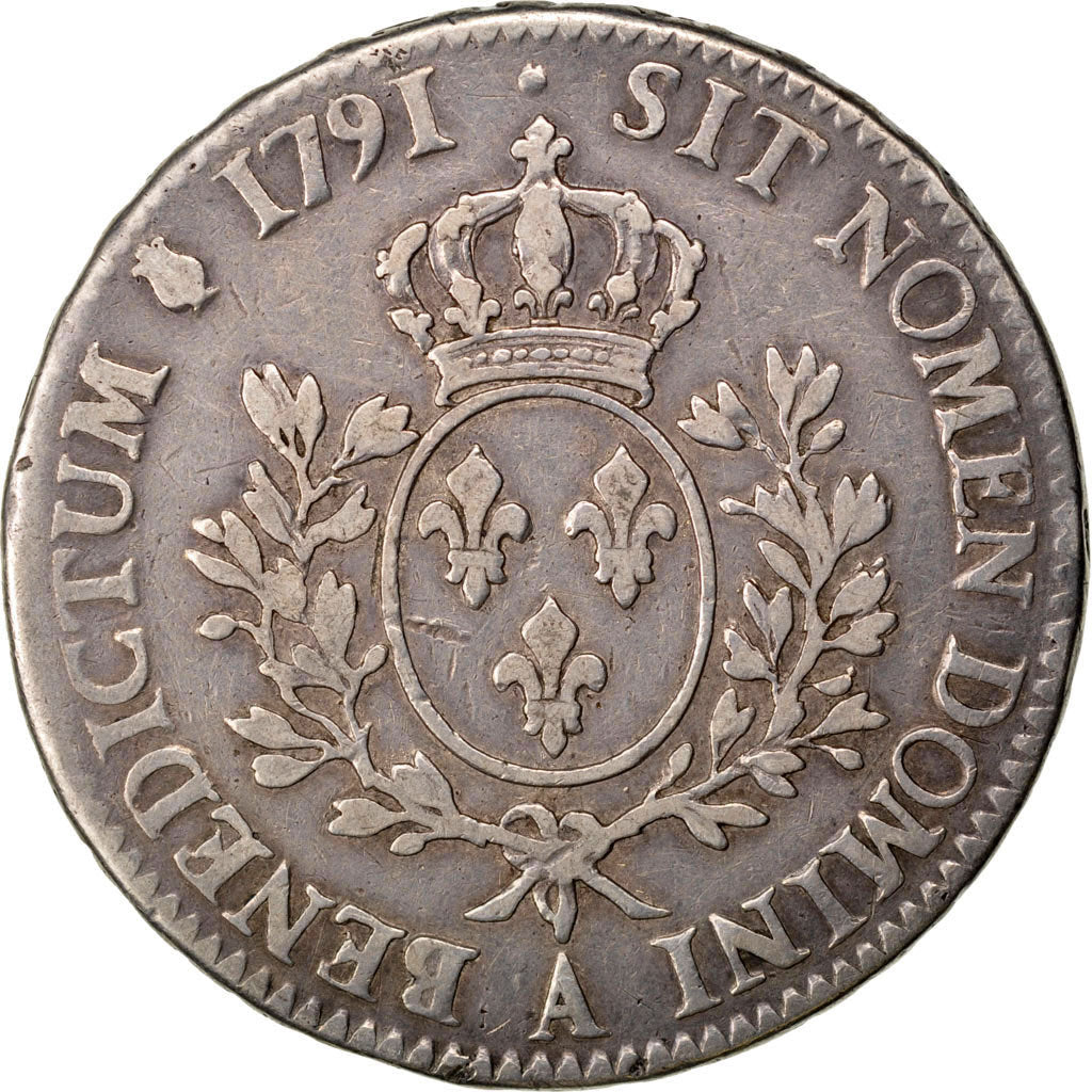 FRANCE, Ecu, 1791, Paris, VF(20-25), Silver, Gadoury #356, 29.07