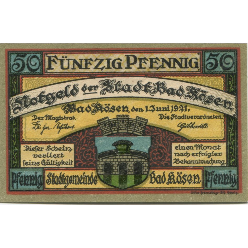 Geldschein, Deutschland, Kösen Bad Stadt, 50 Pfennig, paysage, 1921