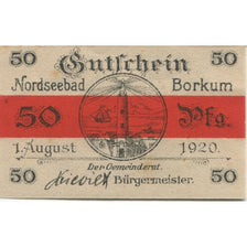 Biljet, Duitsland, Borkum Gemeinde, 50 Pfennig, Texte, 1920, 1920-08-01, SUP