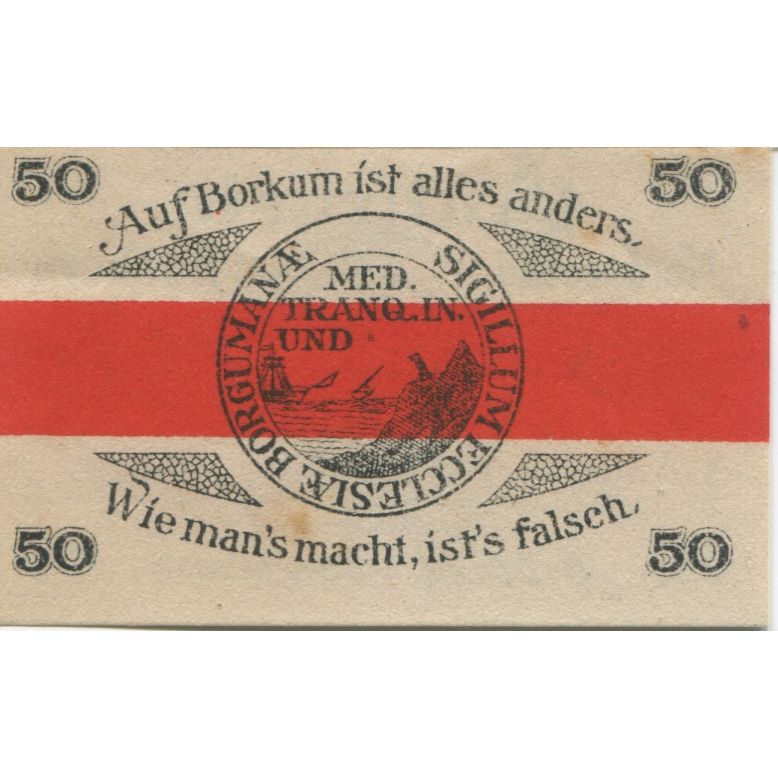 Biljet, Duitsland, Borkum Gemeinde, 50 Pfennig, Texte, 1920, 1920-08-01, SUP