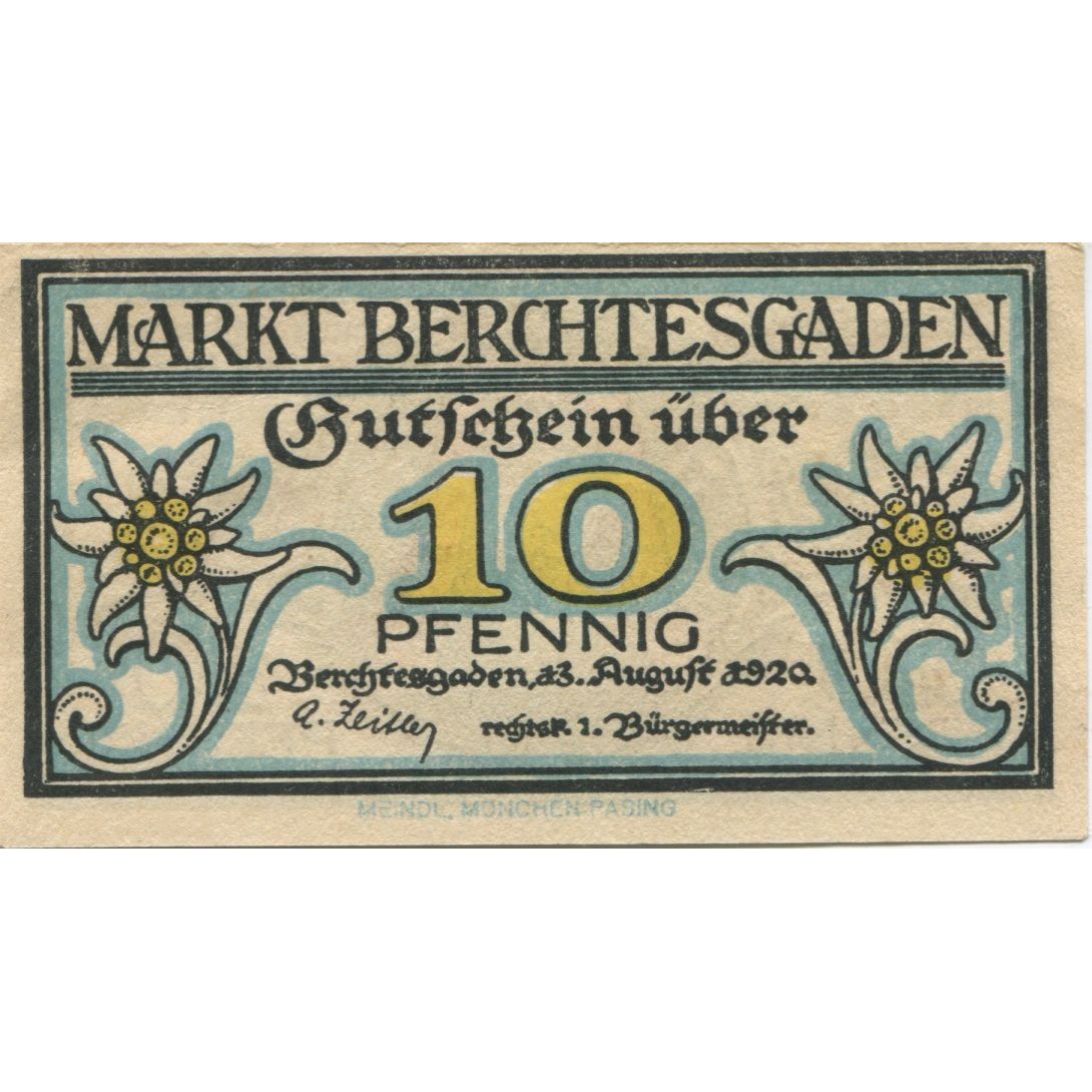 Banconote, Germania, Berchtesgaden Marktgemeinde, 10 Pfennig, personnage, 1920