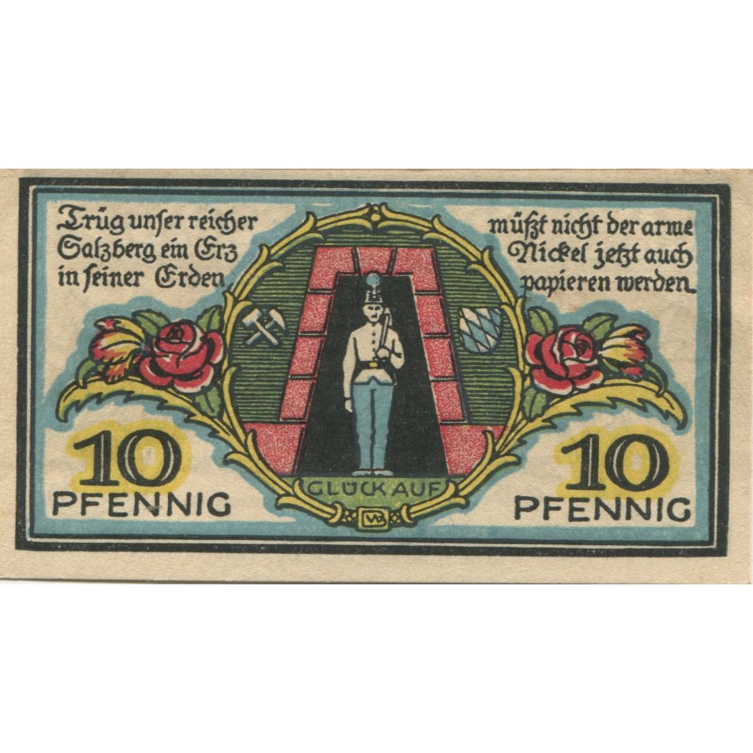Banconote, Germania, Berchtesgaden Marktgemeinde, 10 Pfennig, personnage, 1920