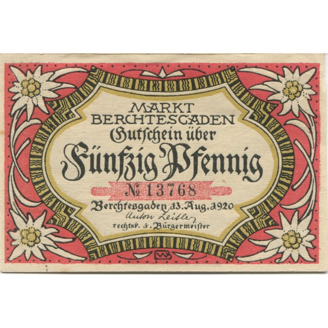 Banknot, Niemcy, Berchtesgaden Marktgemeinde, 50 Pfennig, paysage, 1920