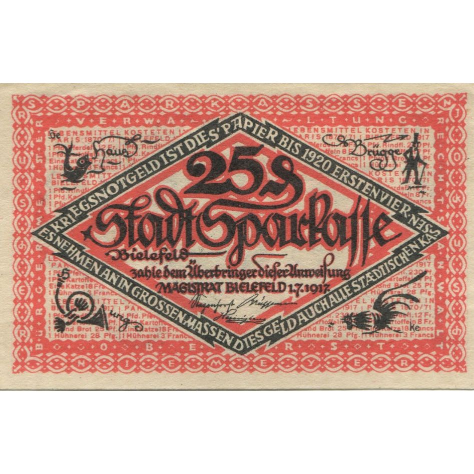 Banknote, Germany, Bielefeld Stadt, 25 Pfennig, valeur faciale, 1919