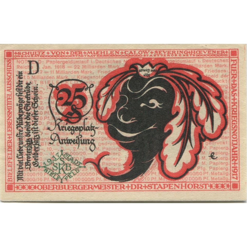 Banknote, Germany, Bielefeld Stadt, 25 Pfennig, valeur faciale, 1919