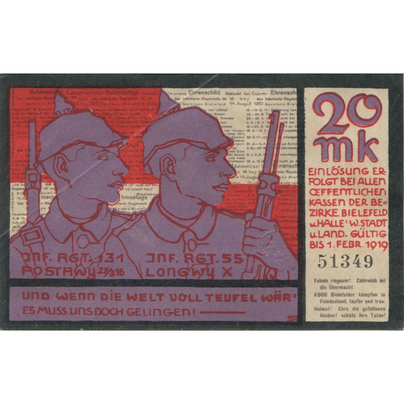 Geldschein, Deutschland, Bielefeld Stadt, 20 Mark, personnage, 1918, 1918-12-31