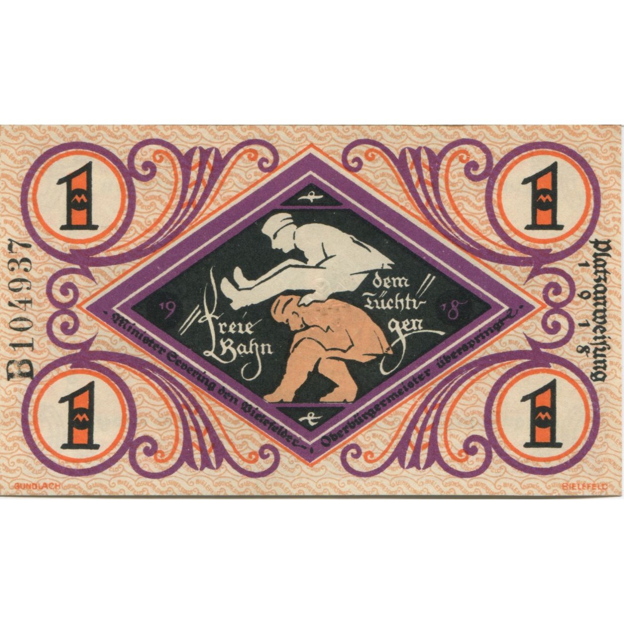 Banknote, Germany, Bielefeld Stadt, 1 Mark, personnage, 1918, 1918-12-01