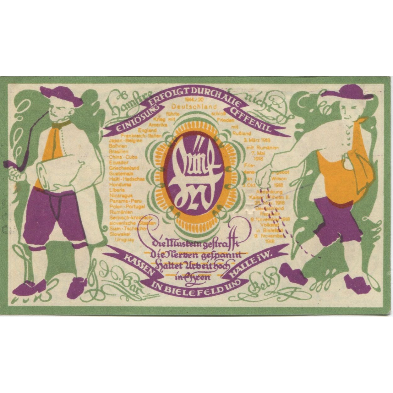 Banknote, Germany, Bielefeld Stadt, 5 Mark, personnage, 1918, 1918-12-01