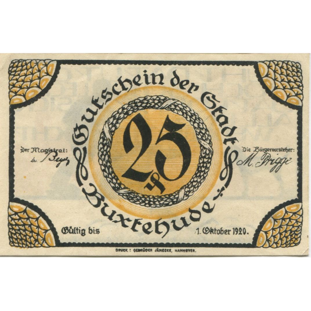 Banknote, Germany, Buxtehude Stadt, 25 Pfennig, personnage, 1920, 1920-10-01