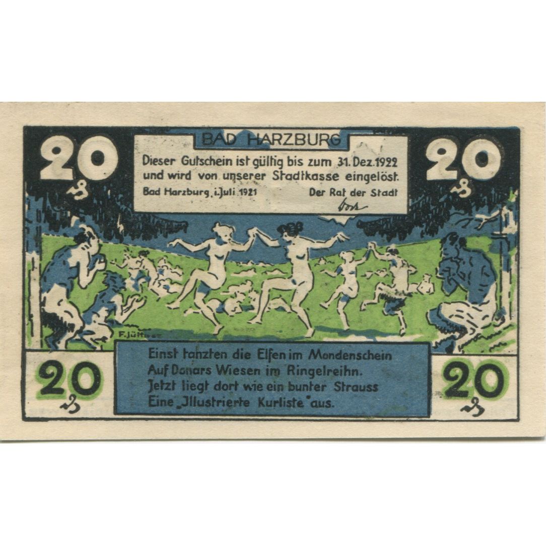 Billet, Allemagne, Harzburg, Bad Stadt, 20 Pfennig, personnage, 1922