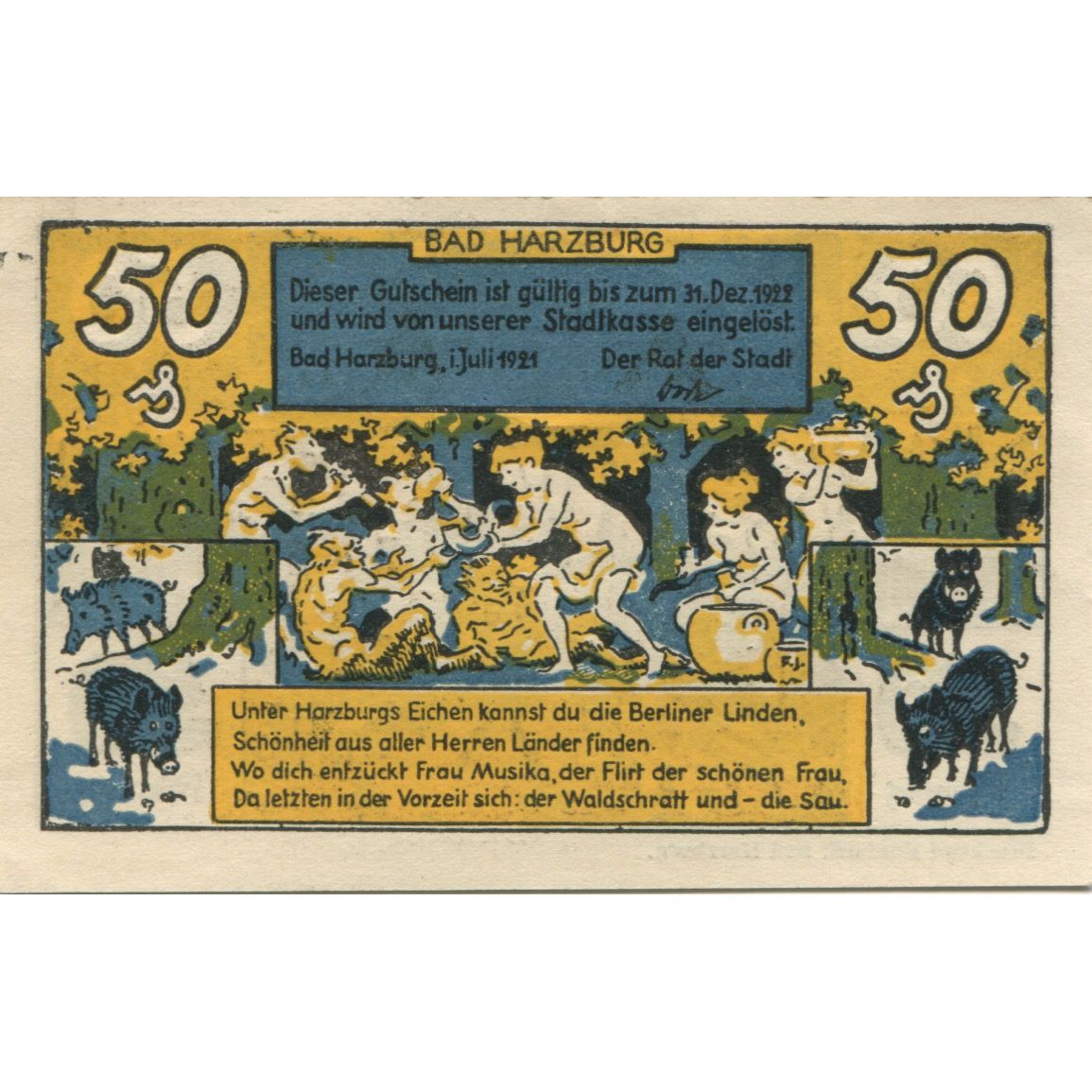 Billet, Allemagne, Harzburg, Bad Stadt, 50 Pfennig, personnage, 1922