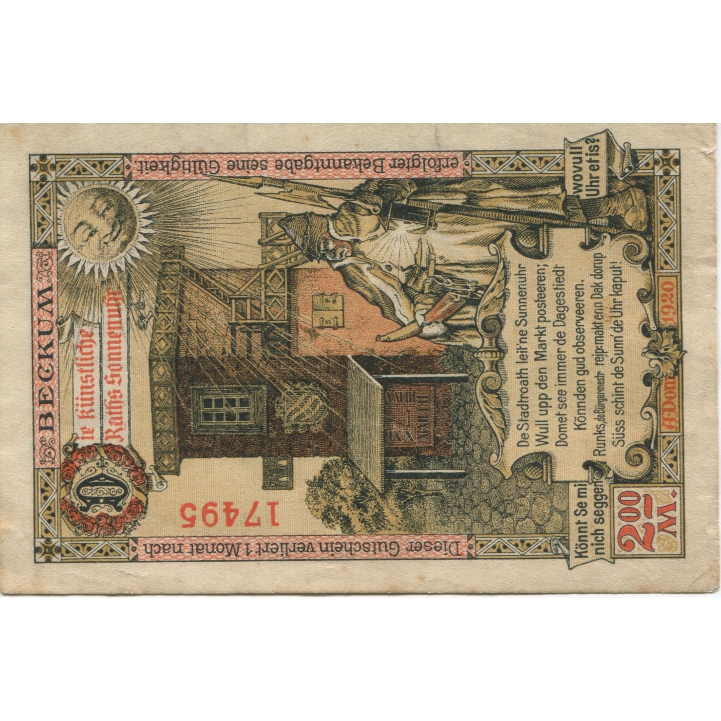 Billete, Alemania, Beckum Stadt, 2 Mark, personnage, 1920, 1920-09-01, EBC