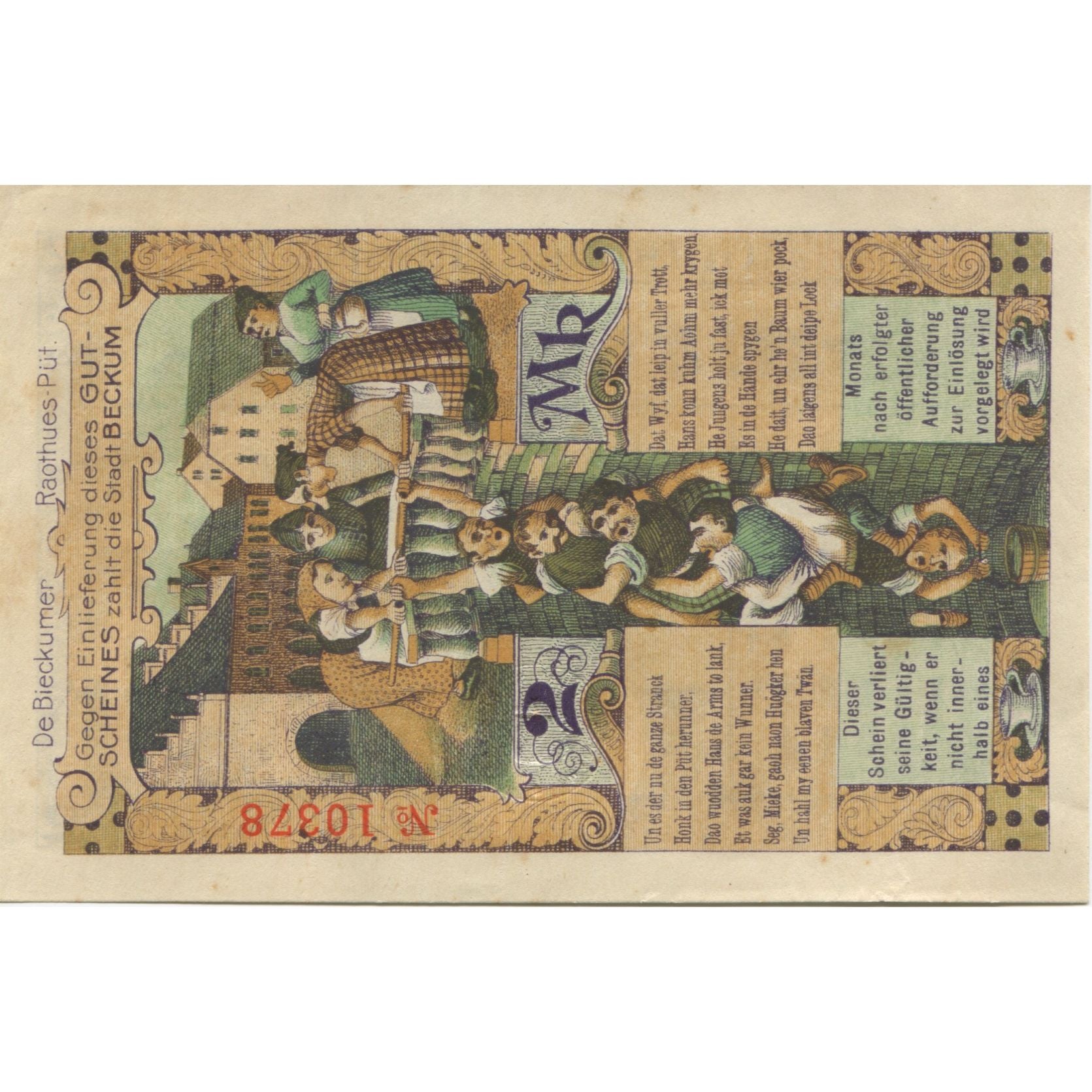 Banknote, Germany, Beckum Stadt, 2 Mark, personnage, 1918, 1918-11-01