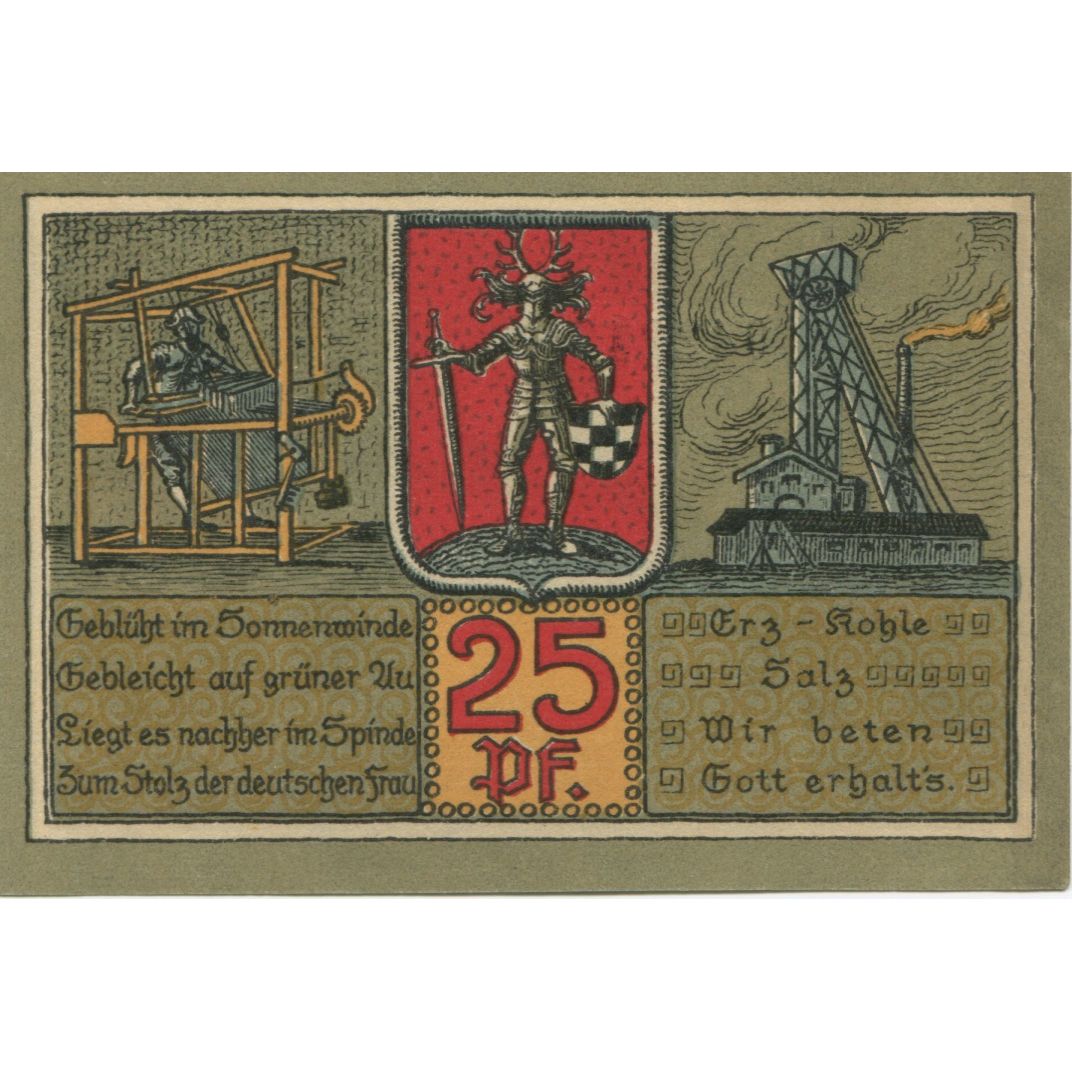 Banknote, Germany, Bleicherode am Harz Stadt, 25 Pfennig, personnage, 1921