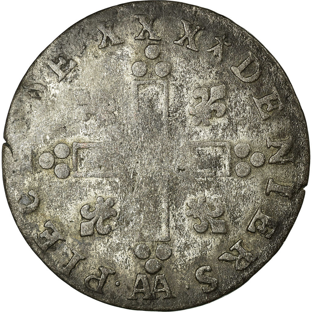 Coin, France, Louis XIV, XXX Deniers aux 2 L couronnés, 30 Deniers, 1709, Metz