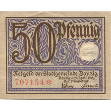 Banknote, Germany, Danzig Stadt, 50 Pfennig, Eglise, 1919, 1919-04-15