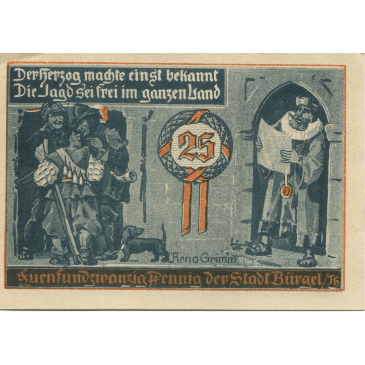 Biljet, Duitsland, Burgel Stadt, 25 Pfennig, personnage, 1921, 1921-05-28, SUP