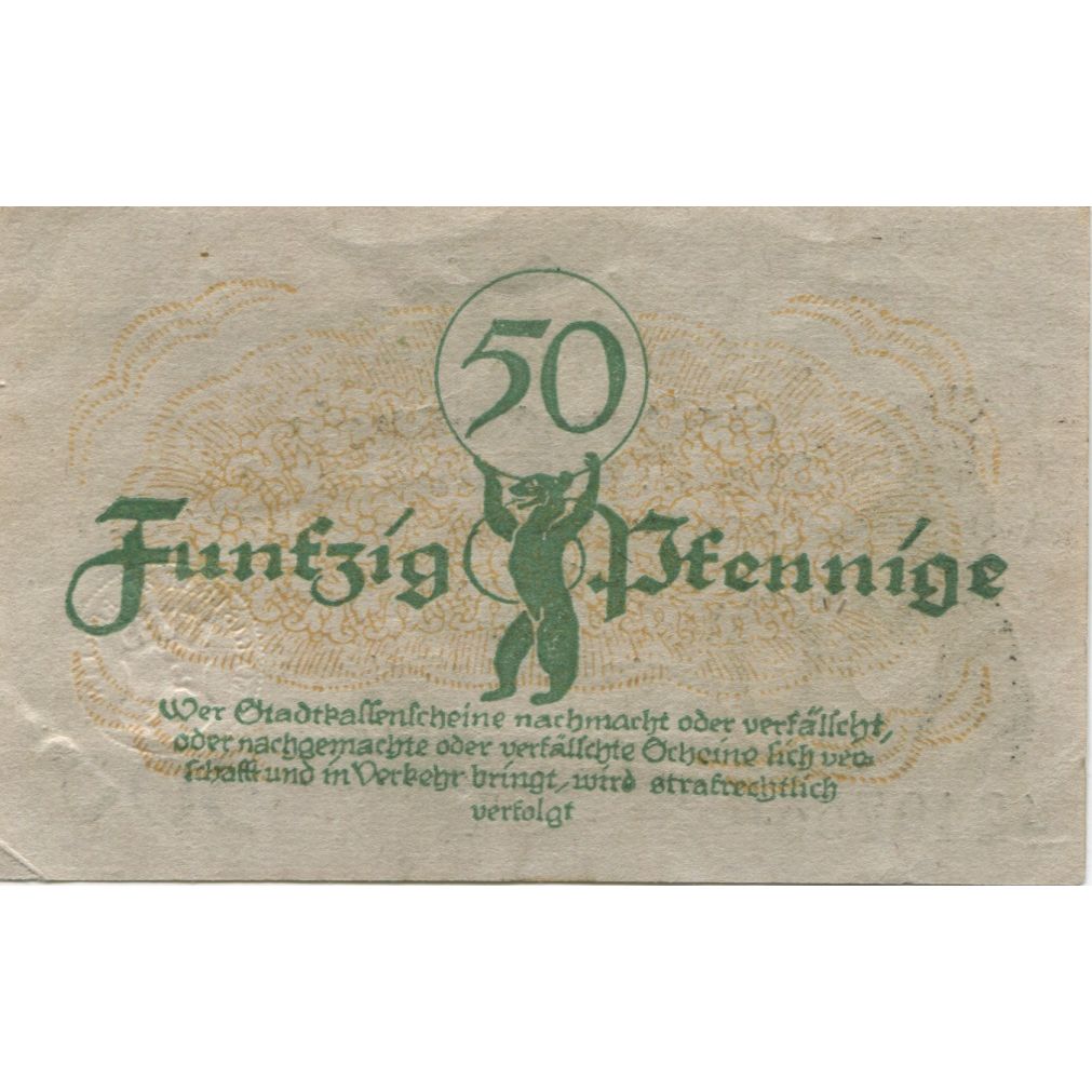Banknote, Germany, Berlin Stadt, 50 Pfennig, valeur faciale, 1919, 1919-02-01