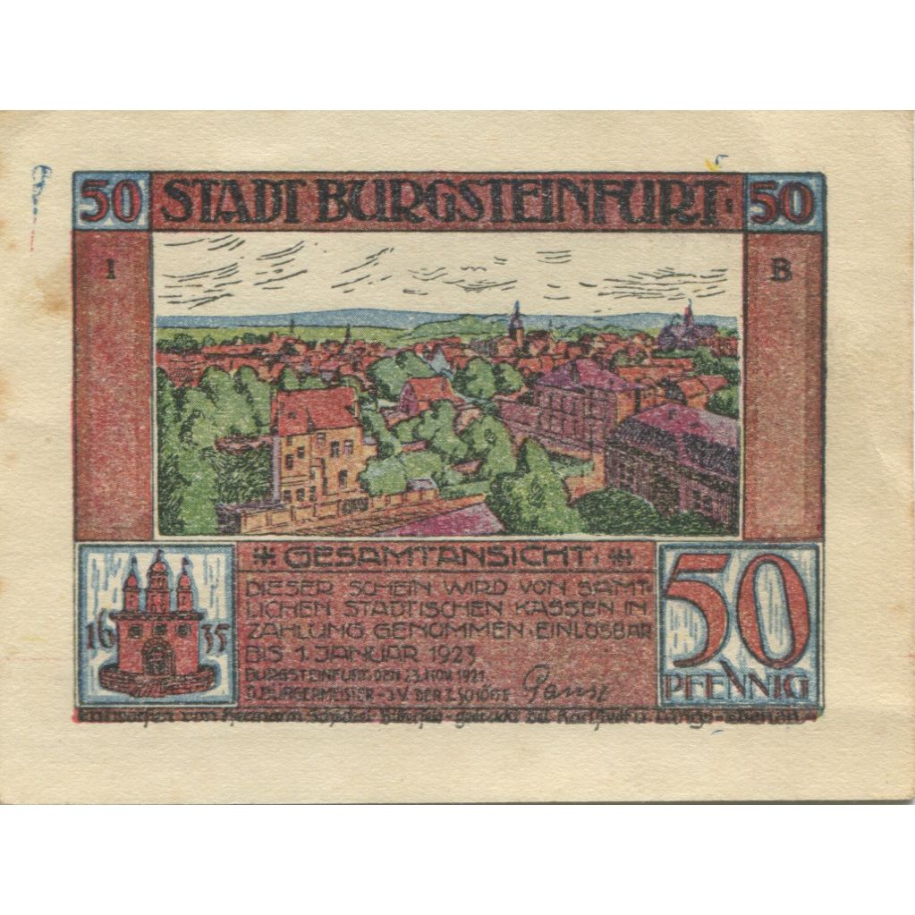 Banknote, Germany, Burgsteinfurt Stadt, 50 Pfennig, train, 1923, 1923-01-01