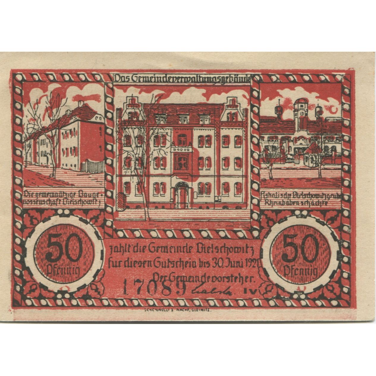 Banknote, Germany, Bielschowitz Gemeinde, 50 Pfennig, carte, 1921, 1921-06-30