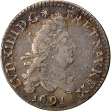 FRANCE, 4 Sols aux 2 L, 4 Sols 2 Deniers, 1691, Paris, KM #281.1, VF(30-35),...