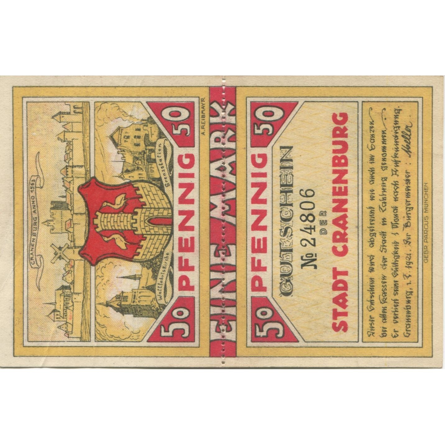 Banknote, Germany, Cranenburg Stadt, 1 Mark, Blason 3, 1921, 1921-02-01