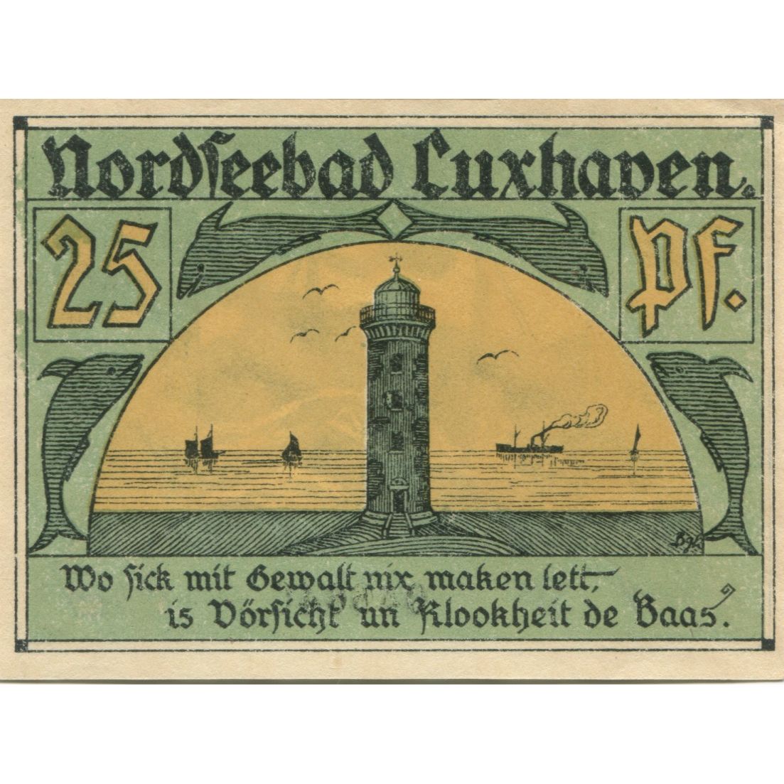 Banknote, Germany, Cuxhaven Stadt, 25 Pfennig, Phare, 1921, AU(55-58)