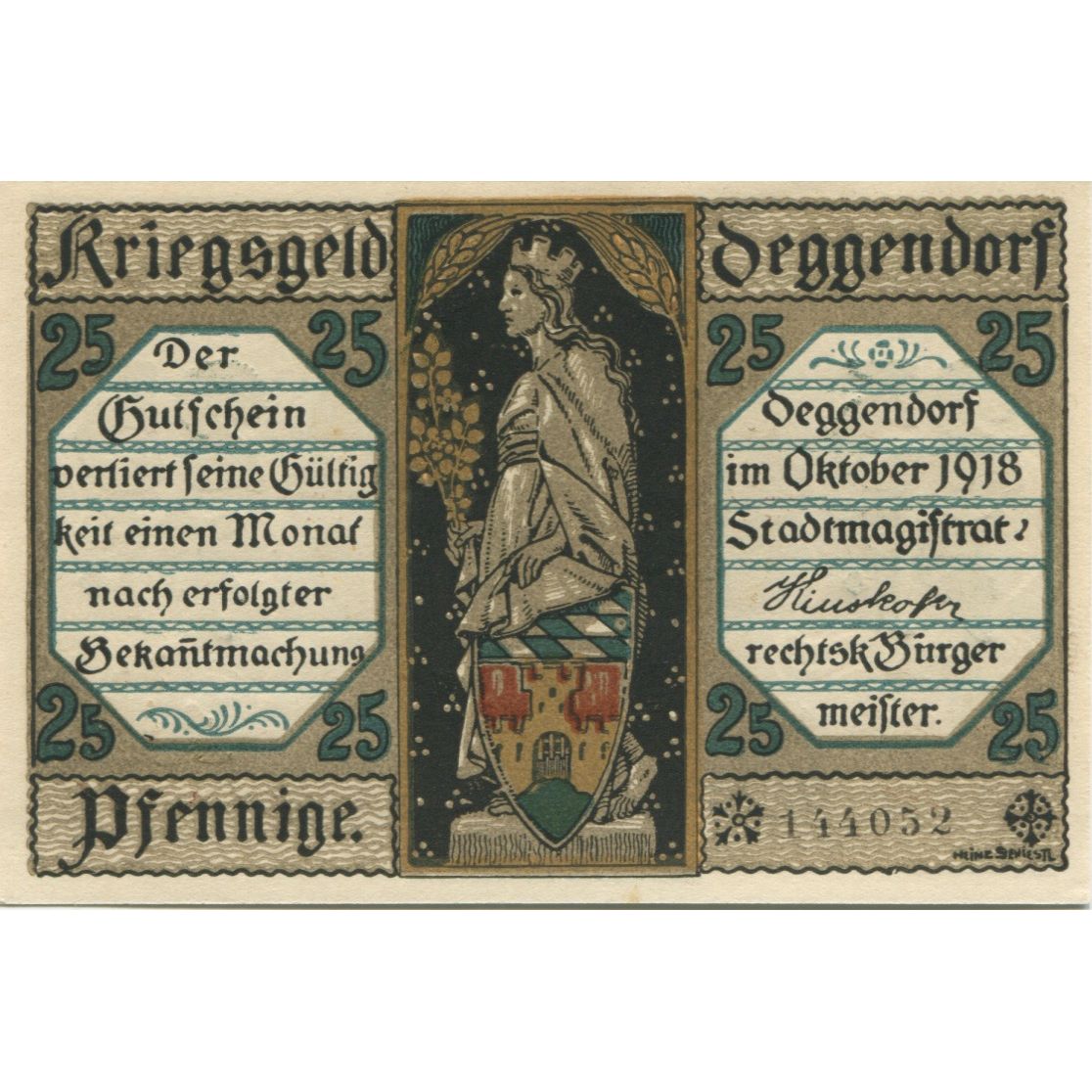 Banknote, Germany, Deggendorf Stadt, 25 Pfennig, Batiment, 1918, AU(55-58)
