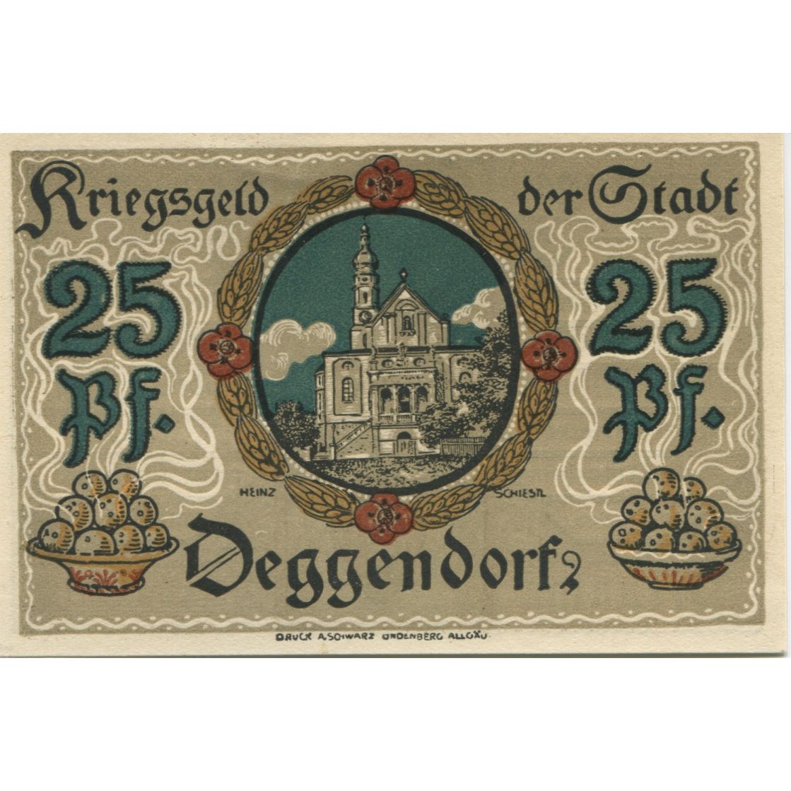 Banknote, Germany, Deggendorf Stadt, 25 Pfennig, Batiment, 1918, AU(55-58)