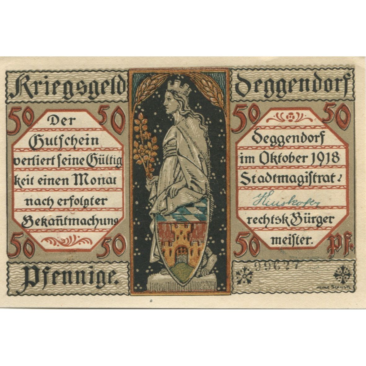Banknote, Germany, Deggendorf Stadt, 50 Pfennig, Batiment, 1918, AU(55-58)