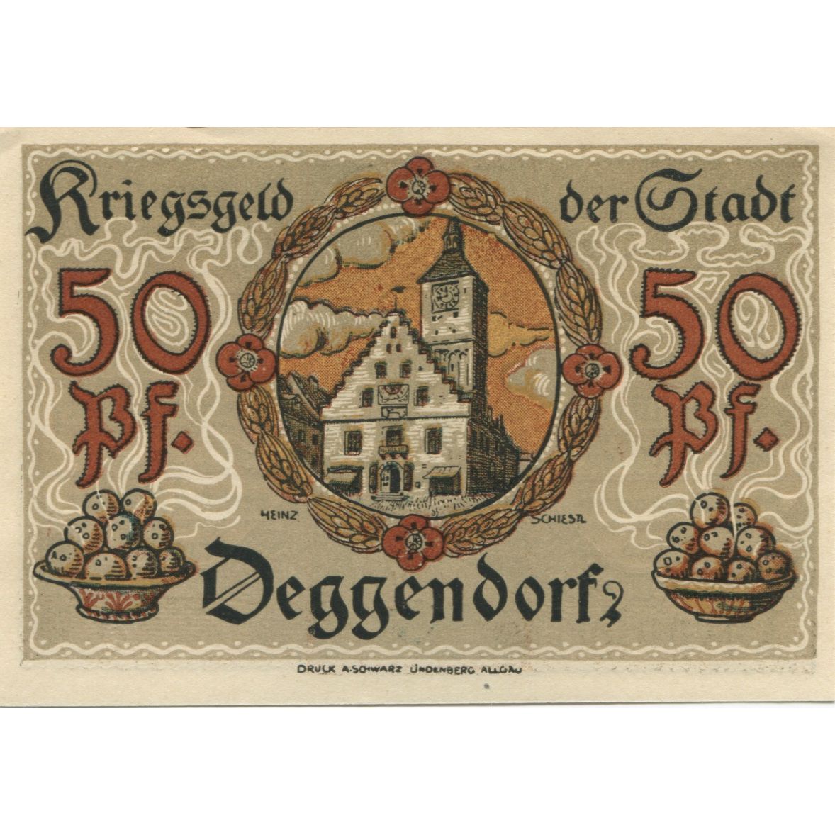 Banknote, Germany, Deggendorf Stadt, 50 Pfennig, Batiment, 1918, AU(55-58)