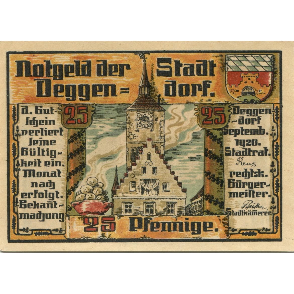 Banconote, Germania, Deggendorf Stadt, 25 Pfennig, paysage, 1920, SPL-