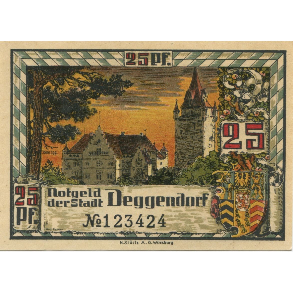 Banconote, Germania, Deggendorf Stadt, 25 Pfennig, paysage, 1920, SPL-