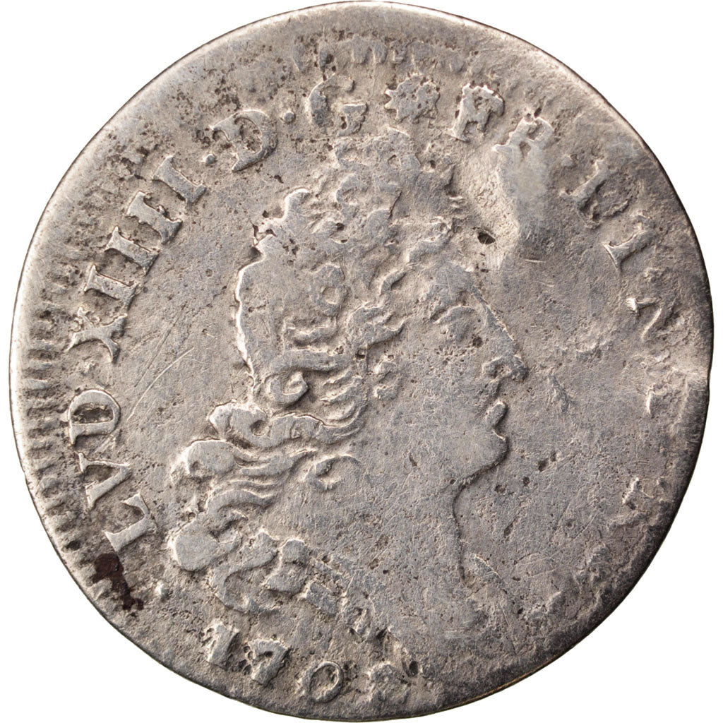 FRANCE, 5 Sols aux insignes, 5 Sols, 1/16 ECU, 1702, Lyon, KM #337.6,...