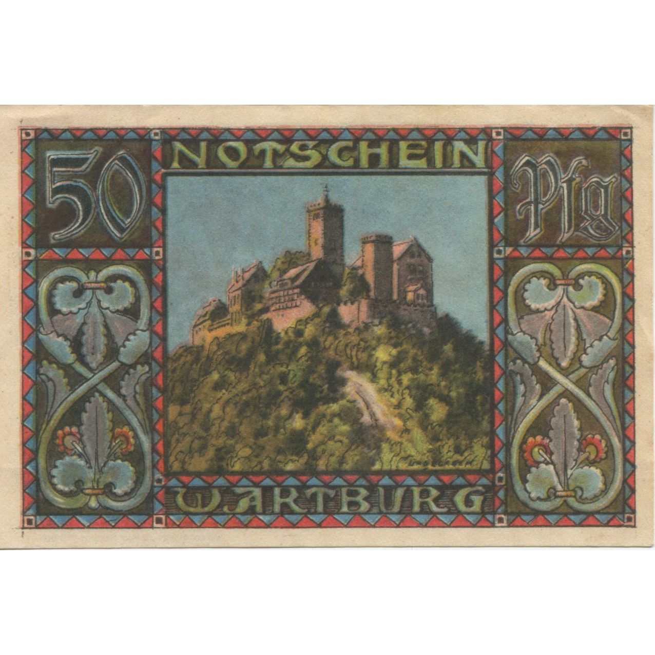 Banknote, Germany, Eisenach K. Schwalbe, 50 Pfennig, Batiment, AU(55-58)