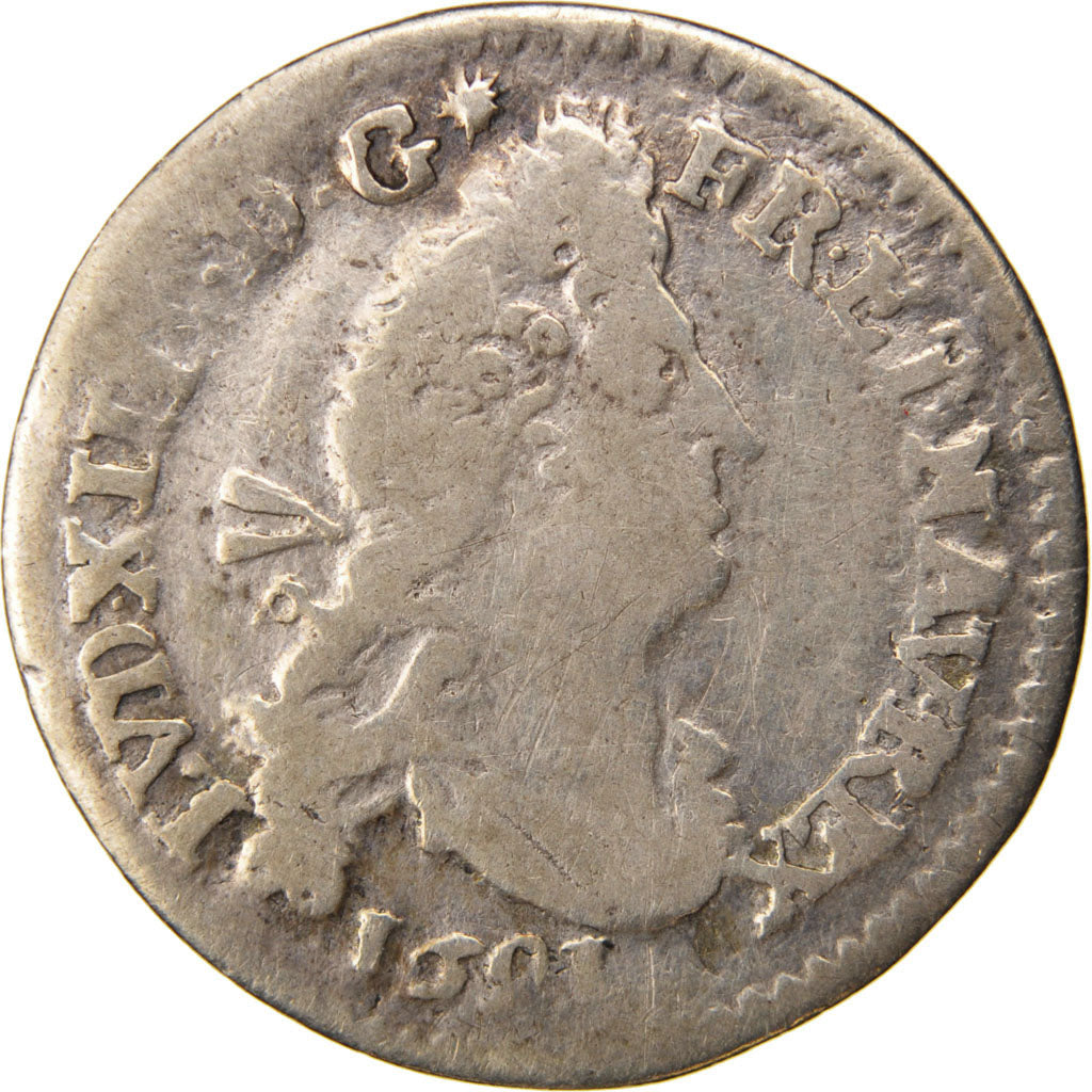 FRANCE, 4 Sols aux 2 L, 4 Sols 2 Deniers, 1691, Bourges, KM #281.18, VF(20-25),.